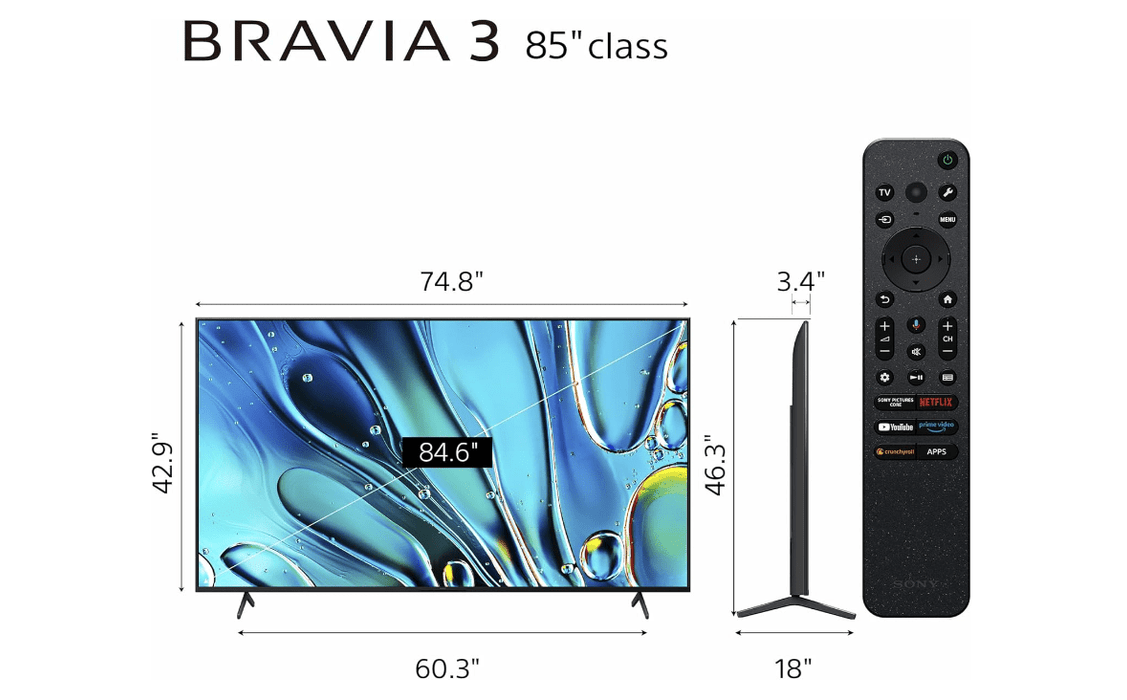 Sony K-85S30 Bravia 3 85" 4K HDR LED Smart Google TV - 2024