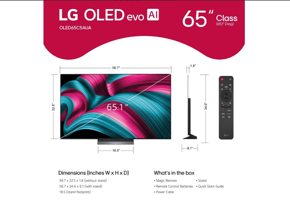 LG OLED65C5PUA 65" 4K UHD HDR OLED Evo AI Smart TV- 2025