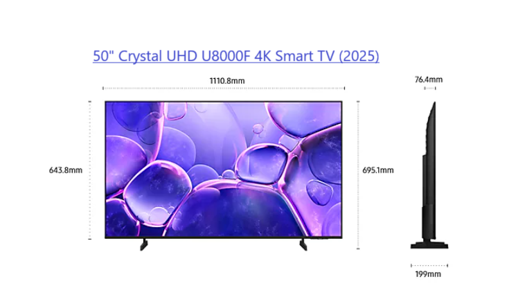 Samsung UN50U8000FFXZC 50" 4K UHD HDR LED Tizen OS Smart TV - 2025