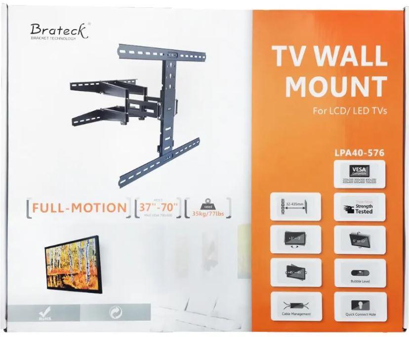Brateck LPA40-576 37-70" LED/LCD Super Slim Full Motion TV Mount, TV up to 35kgs/77lbs