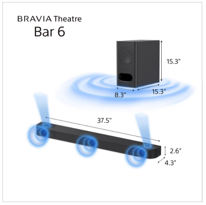Sony BRAVIA Theatre Bar 6 HT-B600 3.1.2 Channel Sound Bar with Wireless Subwoofer