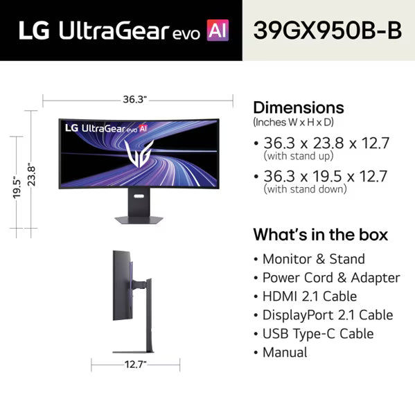 LG 39GX950B-B 39" UltraGear OLED Gaming Monitor – 5K2K UHD, 165Hz Refresh Rate – Factory Refurbished