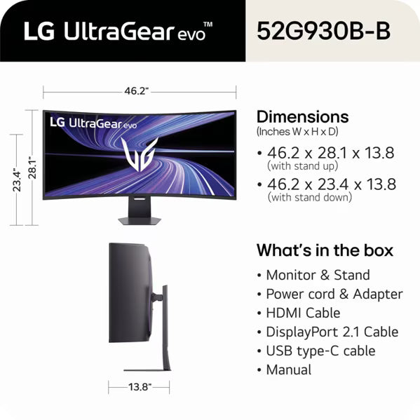 LG 52G930B-B 51.6" UltraGear OLED Gaming Monitor – 5K2K Resolution, 240Hz Refresh Rate, DisplayHDR 600 – Factory Refurbished