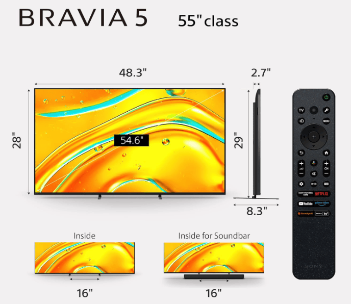 Sony K-55XR50 BRAVIA 5 55" 4K UHD HDR Mini-LED Smart Google TV - 2025