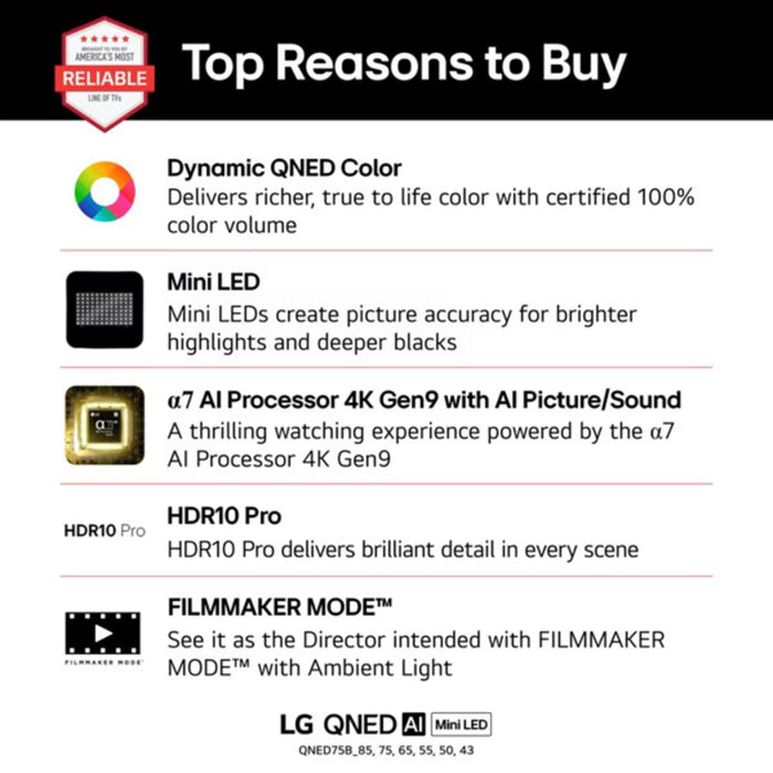 LG QNED AI Mini LED QNED75B 55QNED75BUA 55" 4K UHD Smart TV - Factory Refurbished