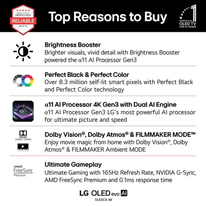 LG OLED evo AI C6 OLED48C6PUA 48" 4K UHD OLED Smart TV - Factory Refurbished