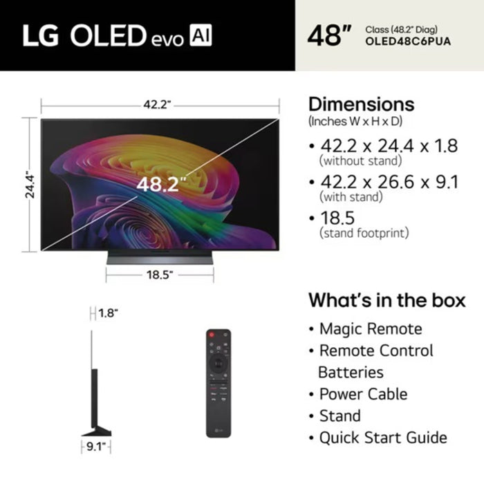 LG OLED evo AI C6 OLED48C6PUA 48" 4K UHD OLED Smart TV - Factory Refurbished
