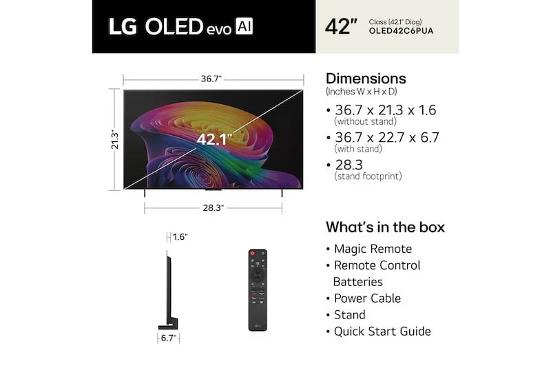 LG OLED evo AI C6 OLED42C6PUA 42" 4K UHD Smart TV with α9 AI Processor Gen8 & 144Hz - Factory Refurbished