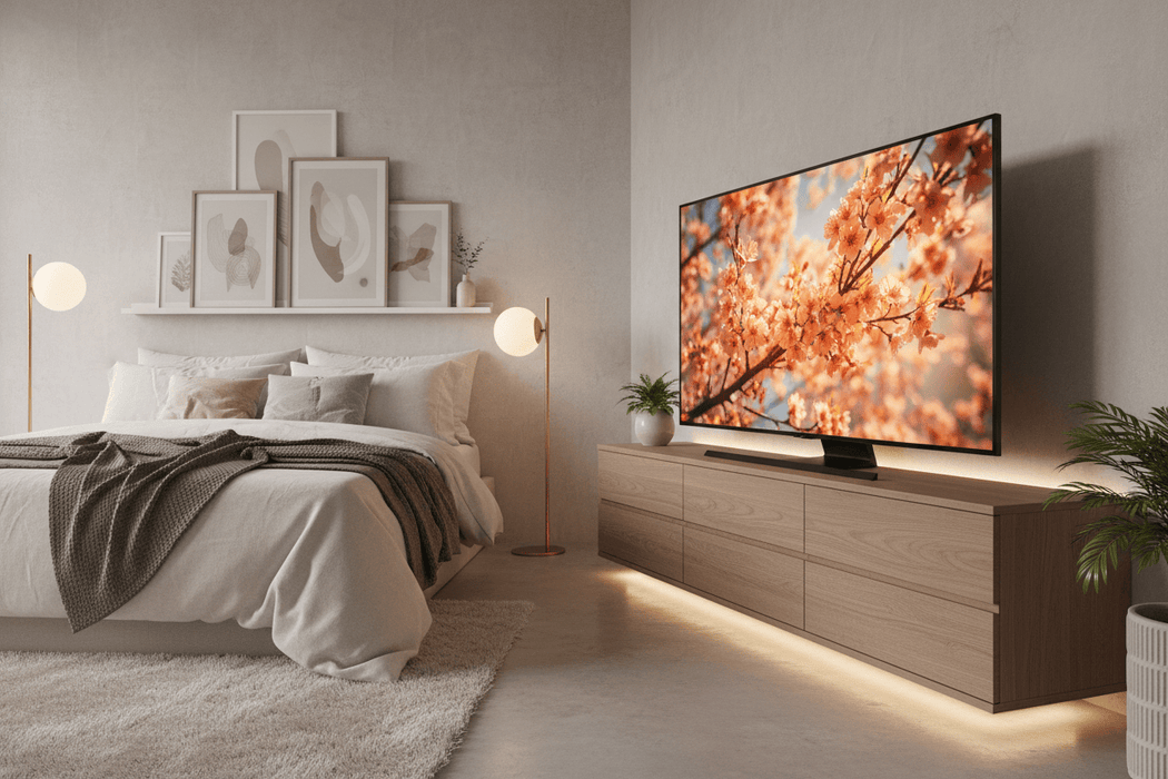 Samsung QN32Q8FAAFXZC in the bedroom