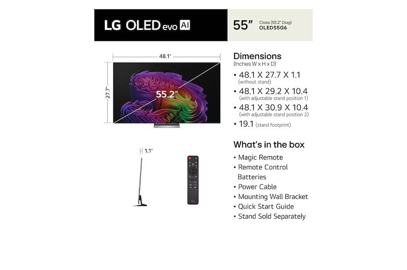 LG OLED55G6SUB 55" OLED evo AI 4K Smart TV with α11 AI Processor 4K Gen3 - Factory Refurbished