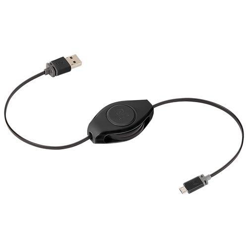 Retrak Cables/Connectors ReTrak ETPRM5 1m (3.2 ft.) MicroUSB/USB Retractable Charge/Sync Cable - Black (Open Box)